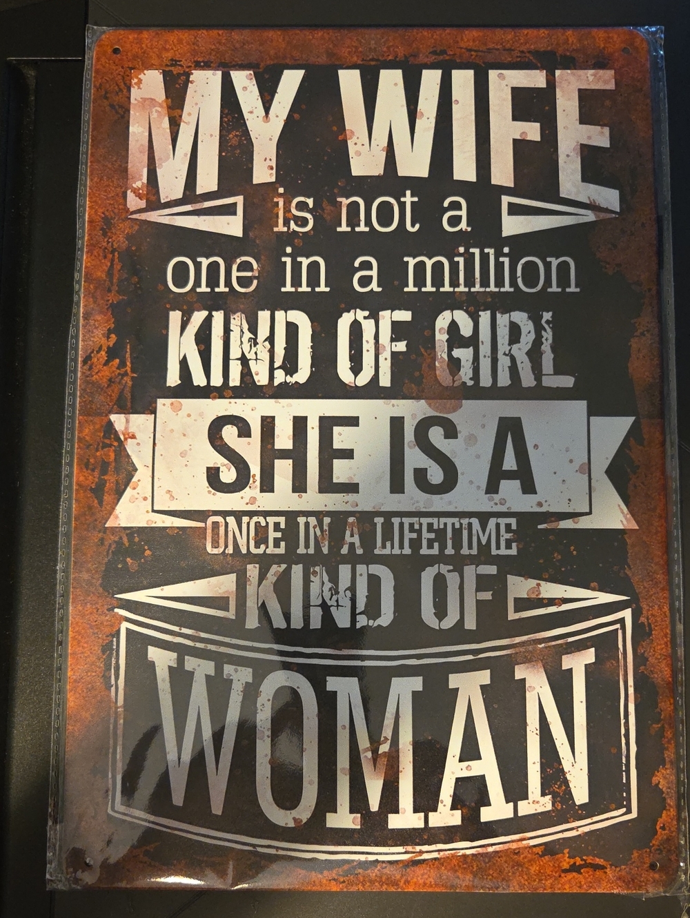 Rust-Accent 'My Wife' Wall Sign - White on Rust Brown